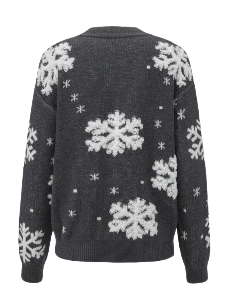 Maglione con fiocco di neve a collo alto in pile natalizio anni '40