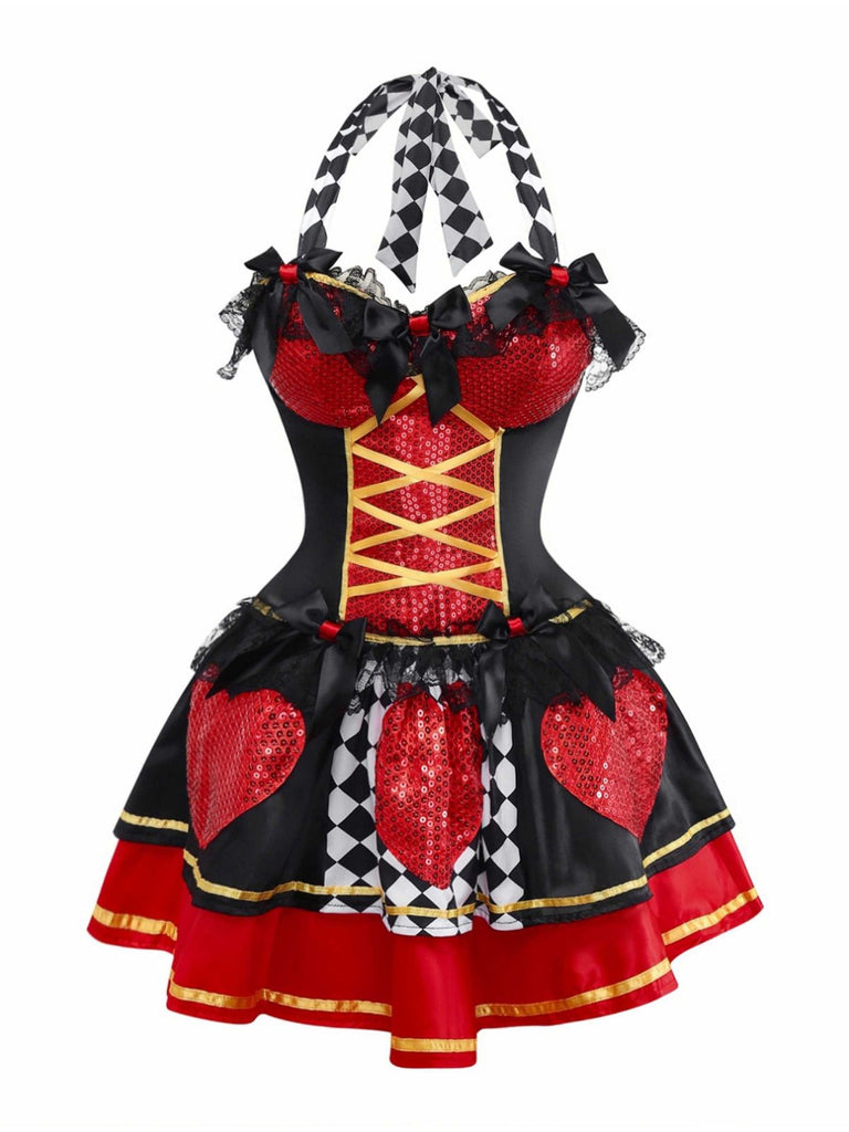 Costume da regina di cuori con paillettes Halloween anni '70
