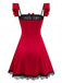 Camicia da notte con volant in pizzo a fiocco rosso anni '60
