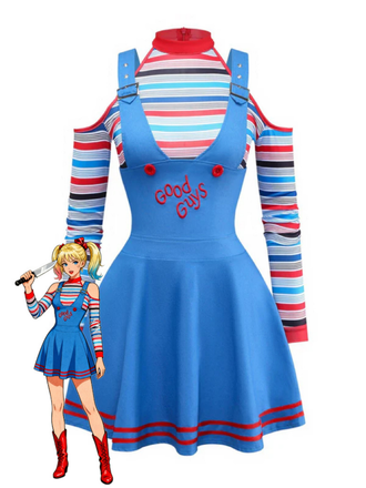 2PCS Top a righe di Chucky e abito spalline Halloween anni '60