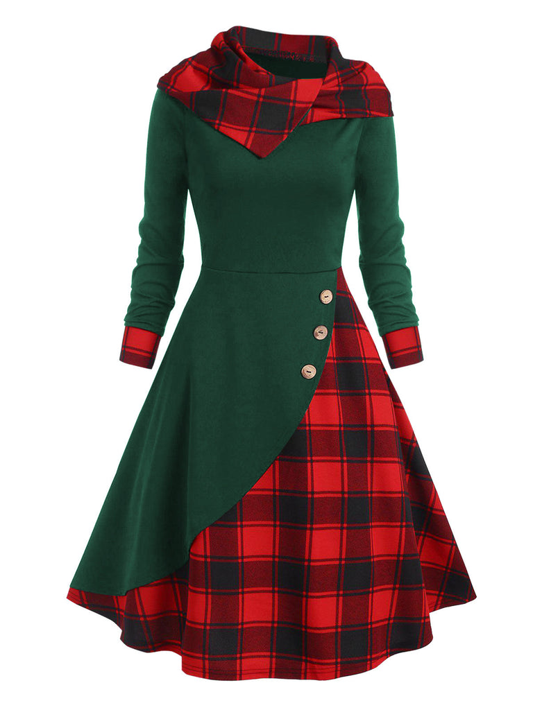 Abito a quadri patchwork con cappuccio arancione anni '50