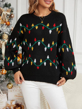 Maglione lavorato a maglia con luci di Natale nero anni '60