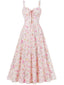 Abito con lacci floreali e spalline larghe anni '40