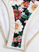 Costumi intero e copricostume floreale con fiocco nero anni '40
