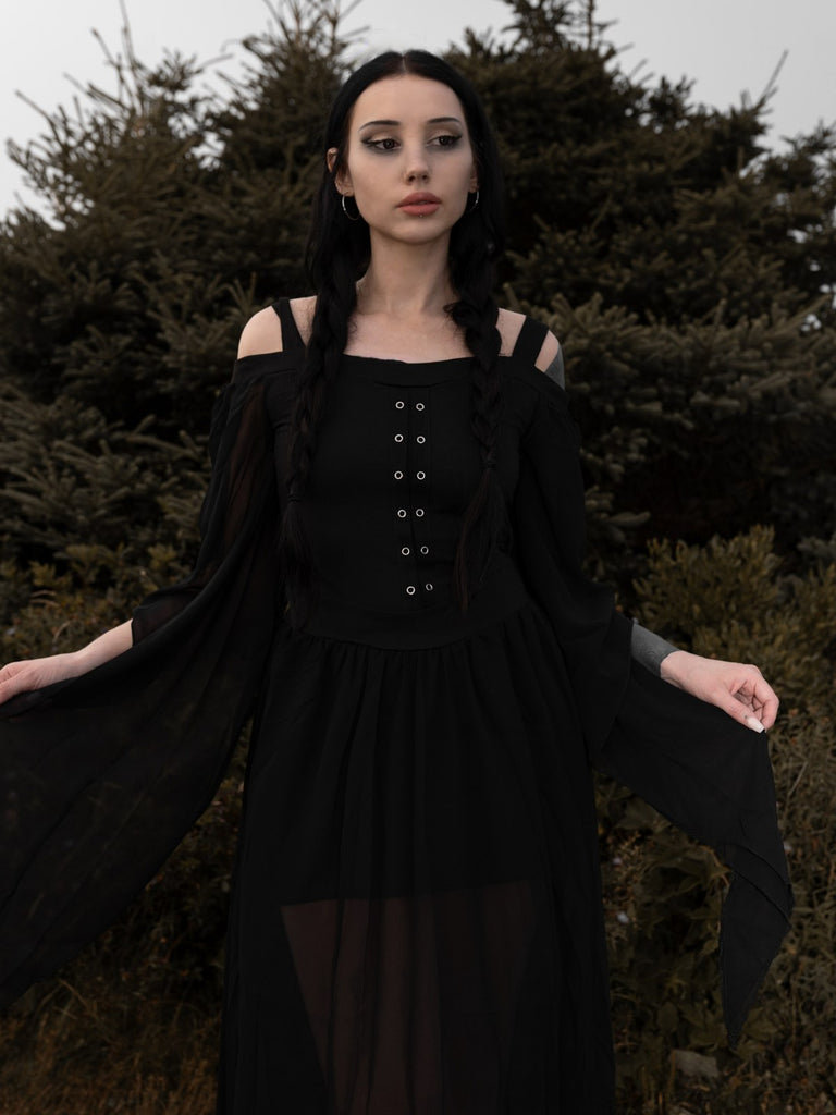 Abito con spalline trasparenti da strega Halloween anni '50
