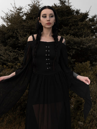 Abito con spalline trasparenti da strega Halloween anni '50