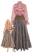 2PCS Camicetta con volant in chiffon e gonna a quadri anni '80