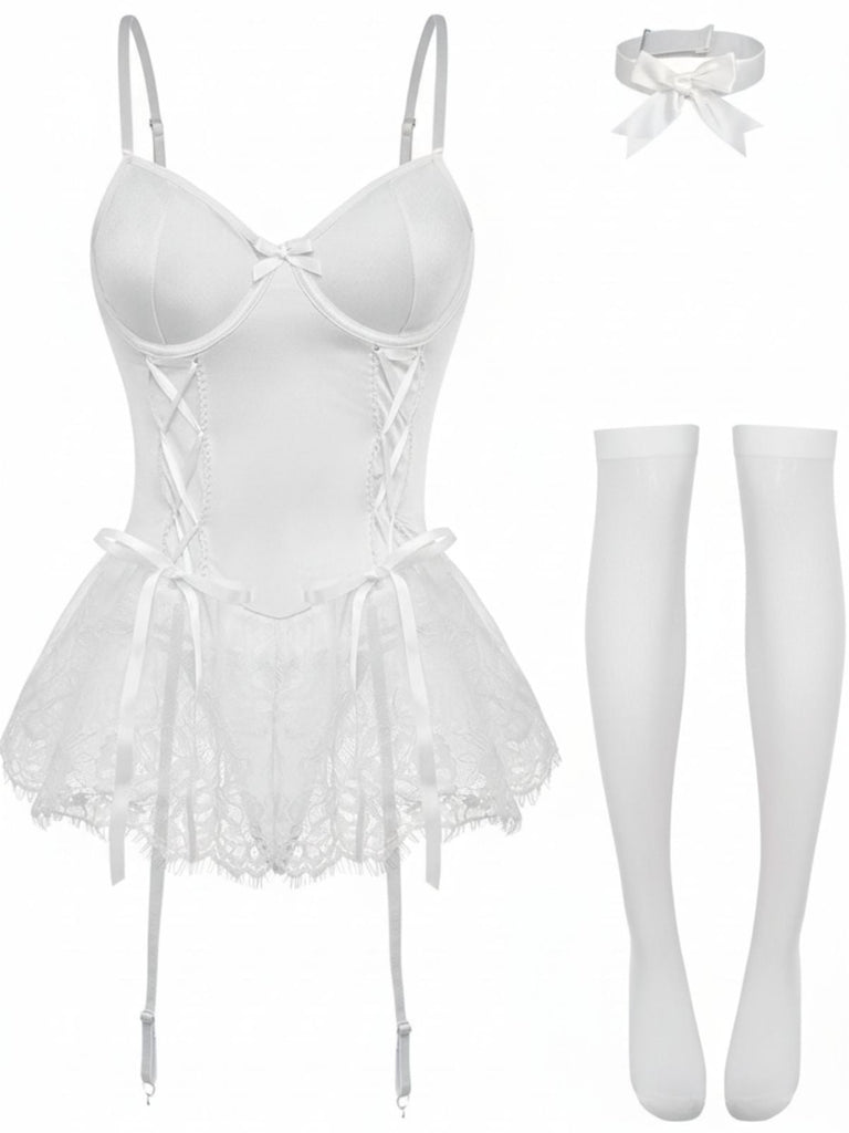 Completo body con corsetto e pizzo anni '60