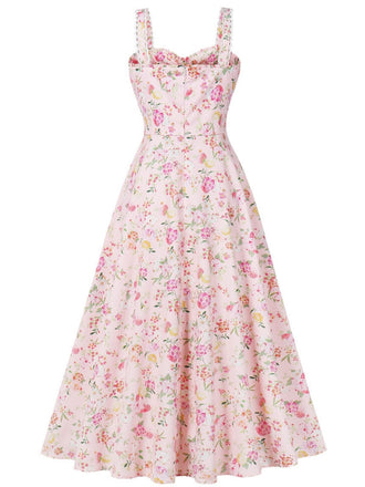 Abito con lacci floreali e spalline larghe anni '40