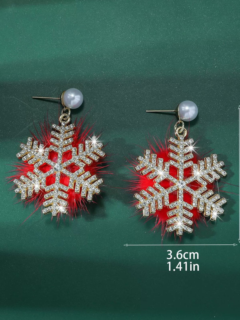Orecchini di perle e diamanti a forma di fiocco di neve natalizio