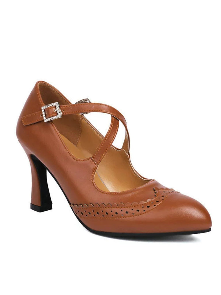 Scarpe con tacco alto e dettagli brogue con cinturini incrociati