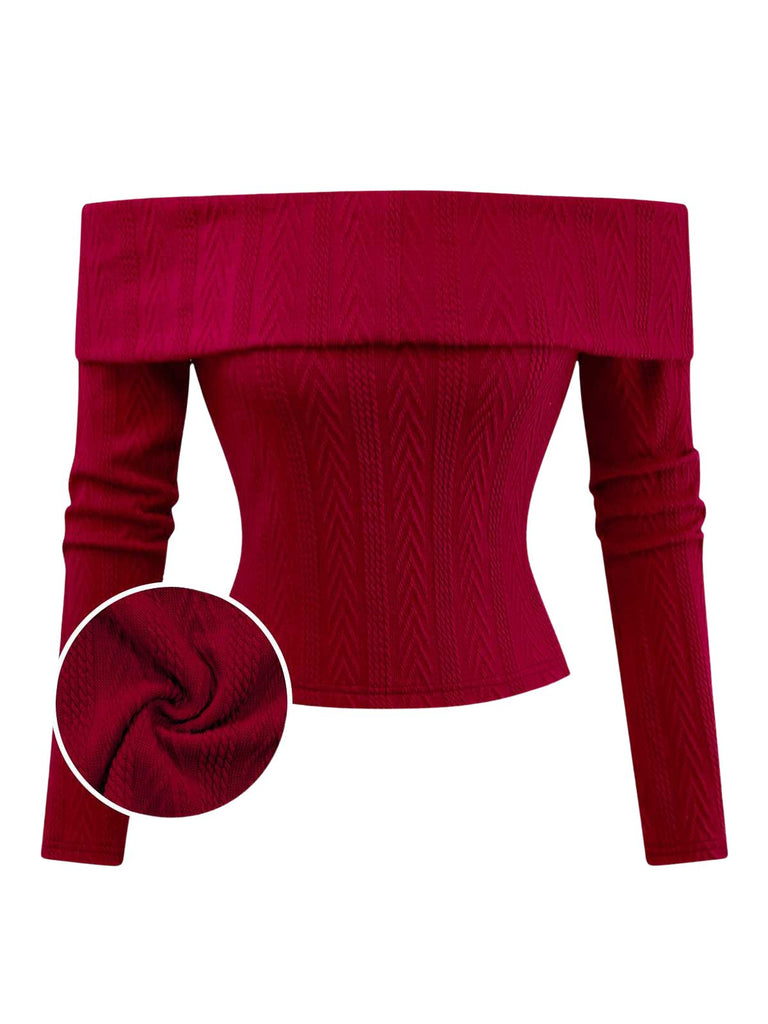 Maglione a maglia con spalle scoperte rosso anni '50