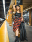 Abito plaid spalline sottili nero anni '70