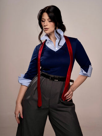 Tuta lunga con maniche a 3/4 in maglia colorblock blu anni '40