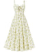 Abito con lacci floreali e spalline larghe anni '40