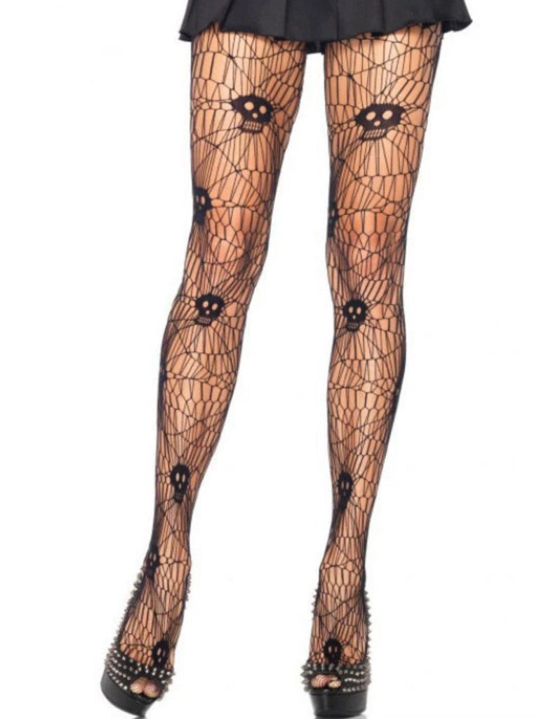 Calze a forma di ragnatela con teschio Halloween
