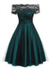 Abito svasato in pizzo con spalle scoperte bordeaux anni '50