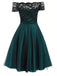 Abito svasato in pizzo con spalle scoperte bordeaux anni '50