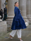 Cappotto lungo in velluto blu navy anni '50