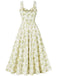 Abito con lacci floreali e spalline larghe anni '40