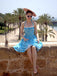 Abito scollo all'americana lacci e margherite blu anni '50