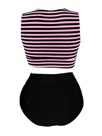 [Taglia Forti] Costumi a righe patchwork rosa e nero anni '70