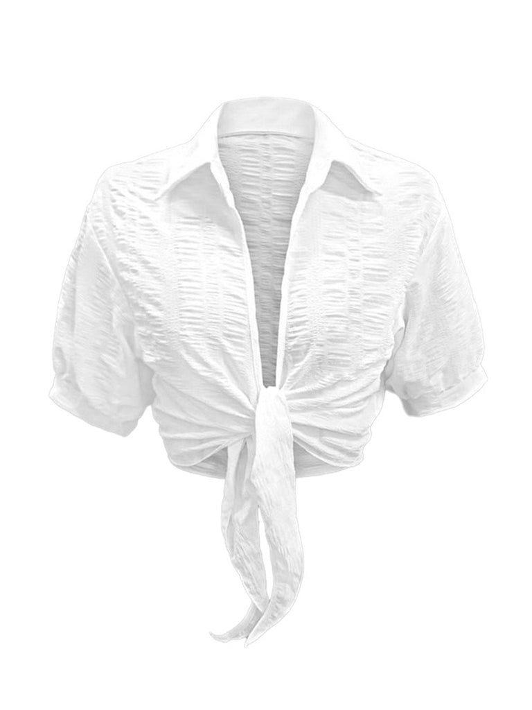 Completo 2 Pezzi Abito Midi Smock a Bretelle e Camicia Corta Anni '50