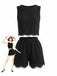 Completo 2 Pezzi Gilet Senza Maniche Crochet e Shorts Nero Anni '50