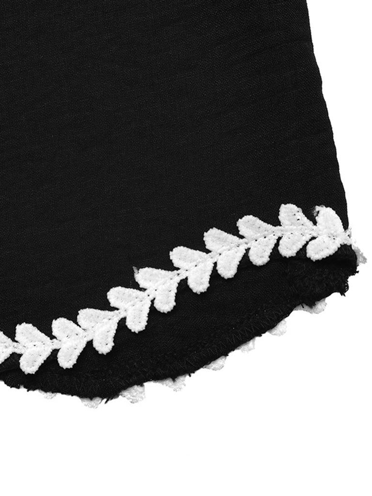 Completo 2 Pezzi Gilet Senza Maniche Crochet e Shorts Nero Anni '50
