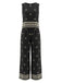 Completo 2 Pezzi Top Bohémien Collo Tondo e Pantaloni Nero Anni '70