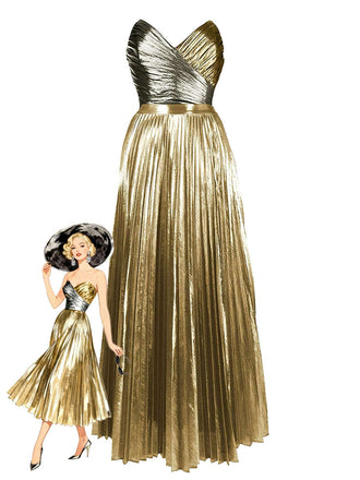 2PCS-Costumi-Intero-Oro-Anni '50-Metallizzato-e-Copricostume
