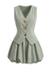 Completo 2 Pezzi Gilet Scollo a V e Gonna a Palloncino Azzurro Anni '50