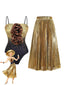 2PCS Costumi intero e copricostume oro anni '80 paillettes floreali 3D