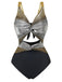2PCS Costumi intero e copricostume plissettati metallizzati anni '80