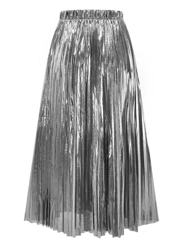 2PCS Costumi intero e copricostume plissettati metallizzati anni '80