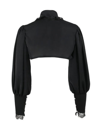 Top in pizzo gotico con collo alto nero anni '80