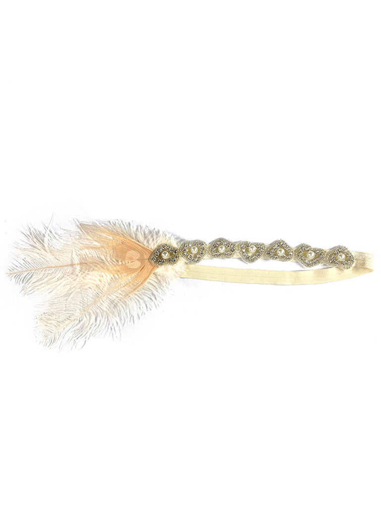 Accessorio per capelli in lega di perle e piume anni '20