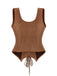 Gilet corsetto in pelle scamosciata con lacci marrone anni '50
