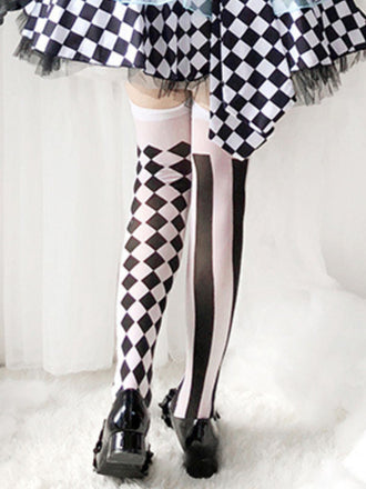 Calze a righe con diamanti stile clown gotico