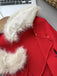 Cardigan in maglia con collo di pelliccia staccabile rosso anni '80