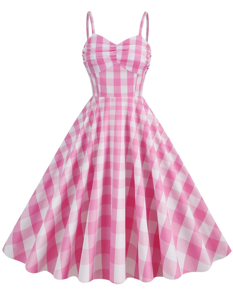 Abito a ruota plaid spalline sottili anni '50