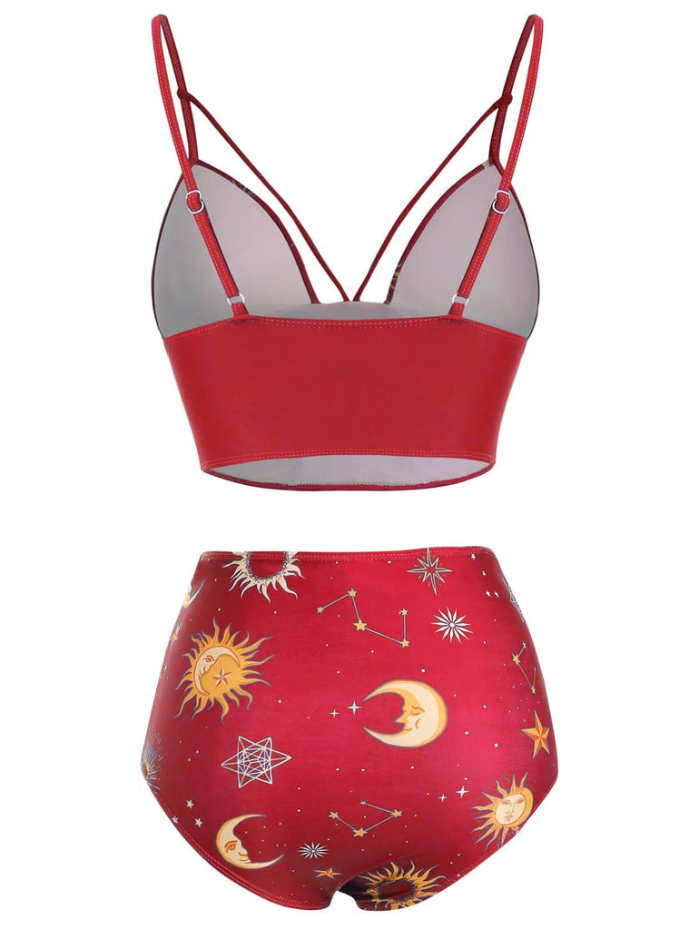 Costume da bagno lacci sole luna stelle viola anni '40