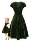 Abito in velluto perla scollo a V profondo verde anni '40