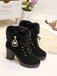 Stivali vintage in pelle nabuk con tacco spesso e peluche