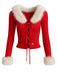 Cardigan in maglia con collo di pelliccia staccabile rosso anni '80