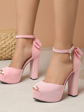 Scarpe con tacco alto e fiocco in finta pelle scamosciata rosa