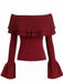 Top a maglia con maniche svasate e spalle scoperte bordeaux anni '60