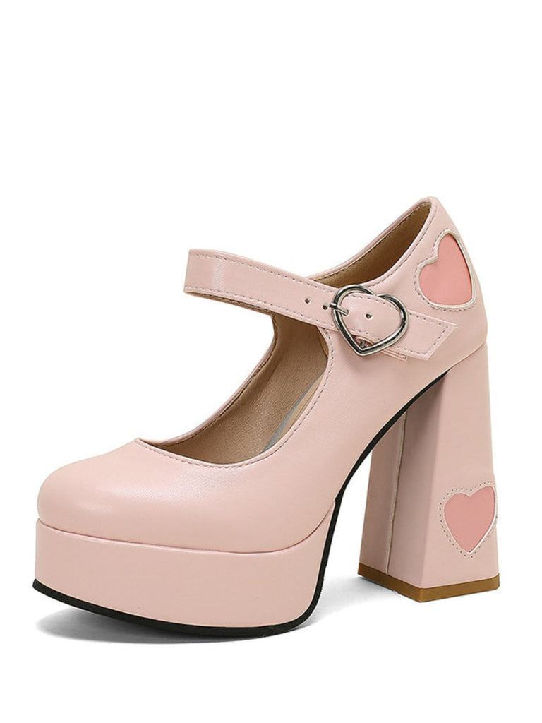 Scarpe Mary Jane con tacco alto fibbia e ritagli a cuore