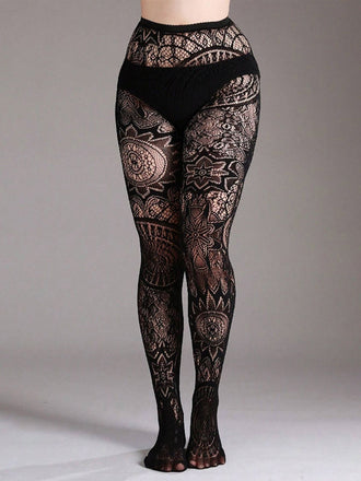 Collant gotico trasparenti con floreale in pizzo Halloween