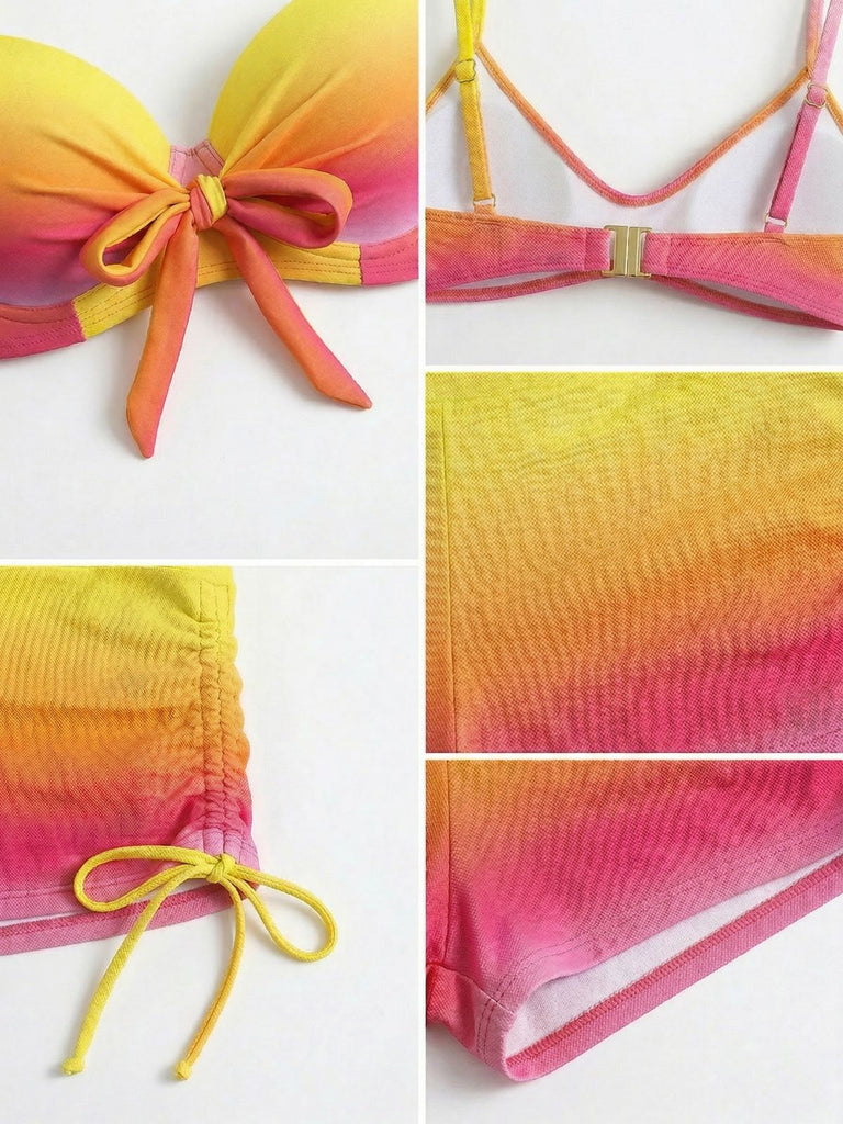 Set Bikini Anni '60 Sfumato con Lacci e Pantaloncini